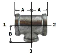 BG Malleable Reducing Branch Tee Diagram